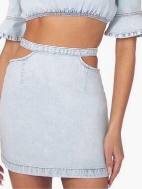 WeWoreWhat Light Blue Denim Cutout Mini Skirt